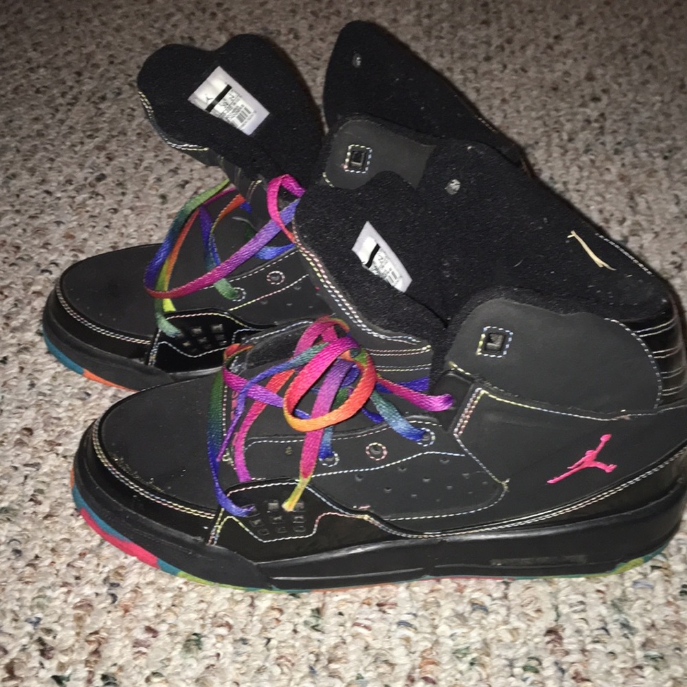 rainbow and black jordans